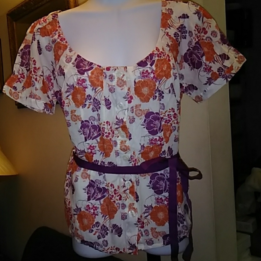H&M Flowered Blouse Purple Orange Sz 14 NWT